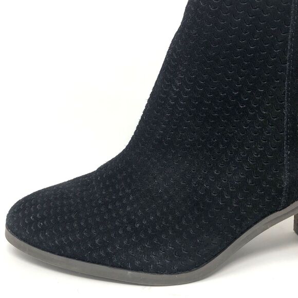 Lucky Brand Pagira Black Suede Ankle Boots Womens 8 Stacked Heel Double Side Zip - Picture 4 of 12